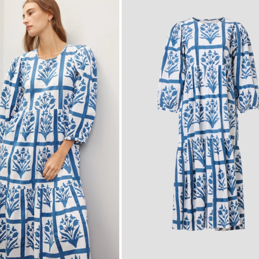 SZ Blockprints Orti Blue Dress Size Small